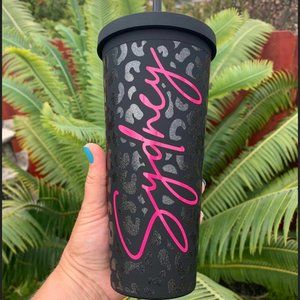 Personalized leopard print tumbler with name